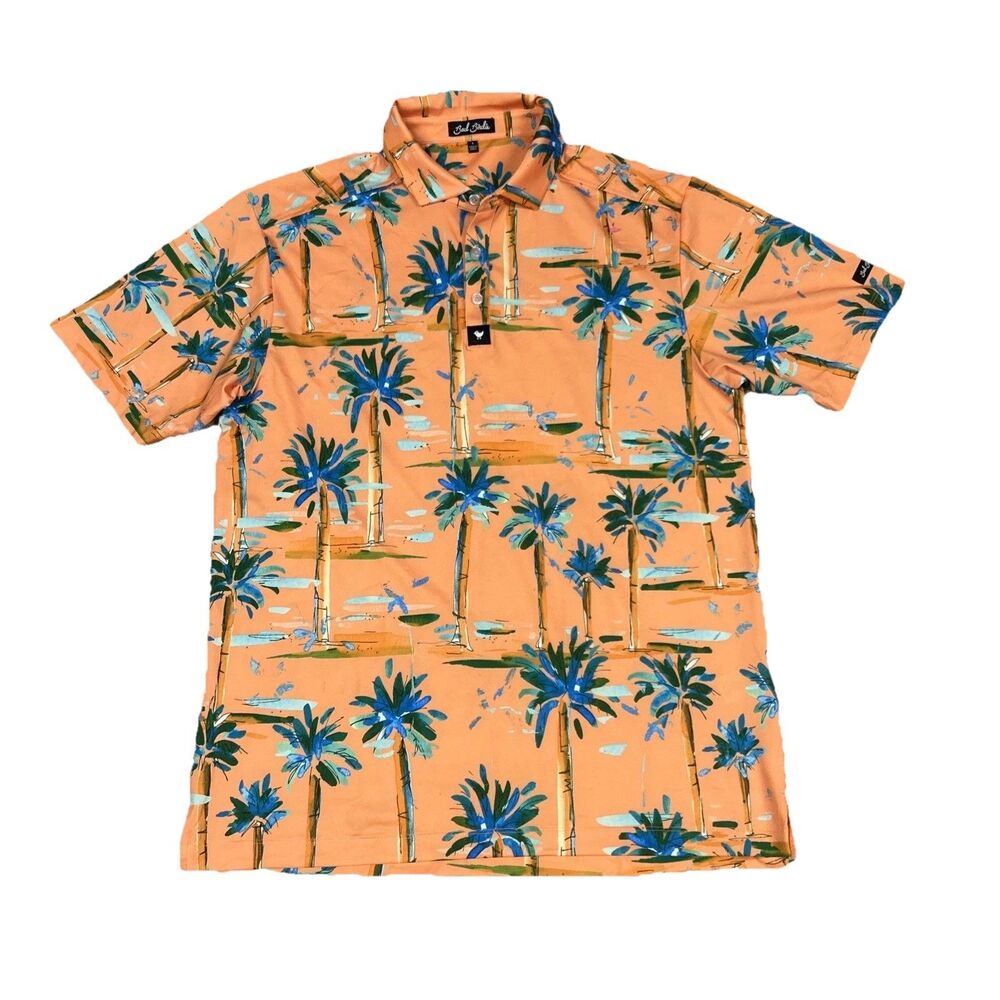 Bad Birdie Polo Shirt Mens Large Orange Golf Performance Stretch Tropical Palm